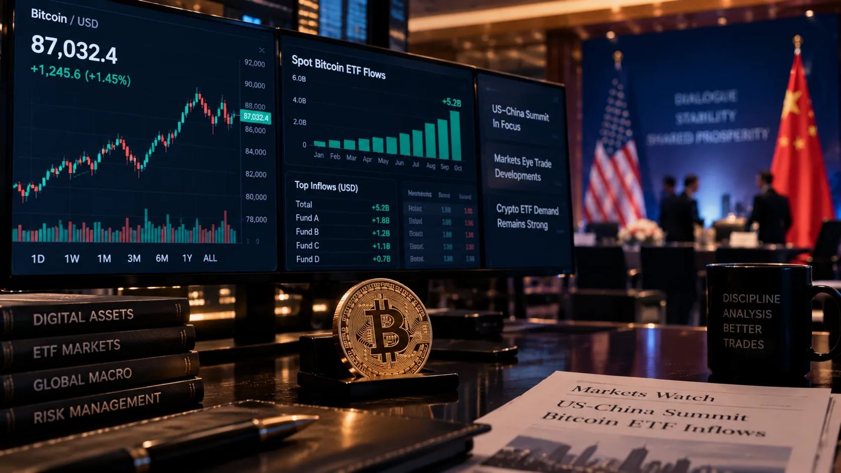 Bitcoin Holds Near $87K as ETF Inflows Surge Ahead of Trump-Xi Summit